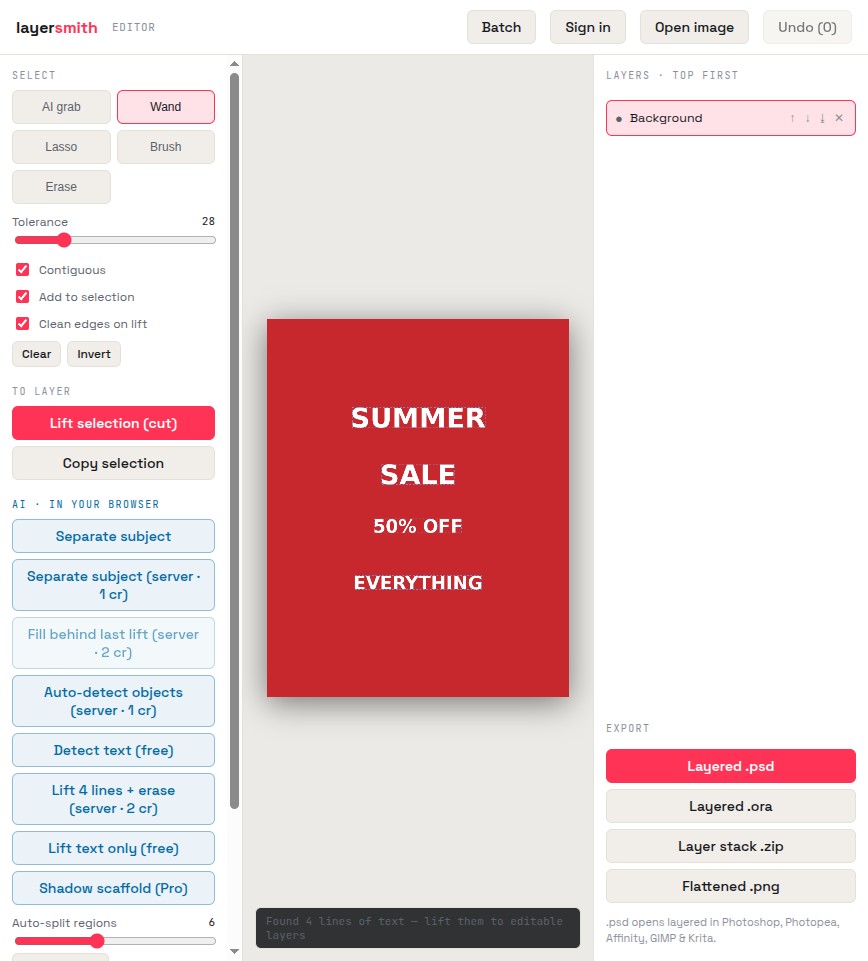 Editor detecting four lines of text on a poster